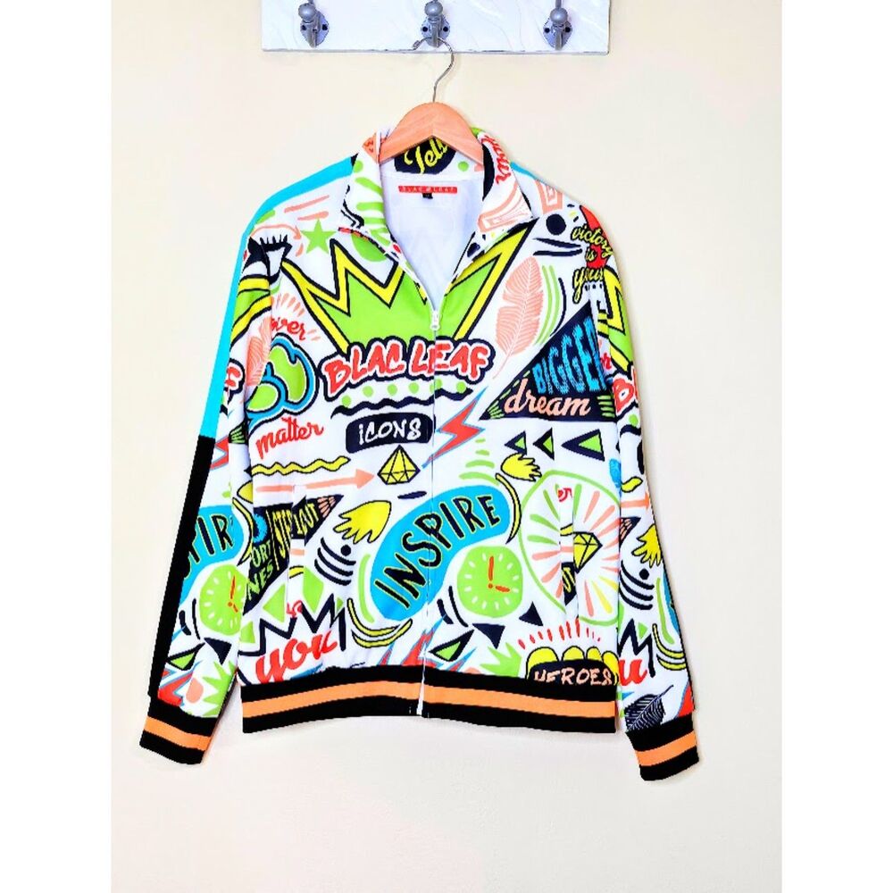 Blac Leaf Inspire Graffiti Track Jacket All Over Print Pop Art Streetwear Size M